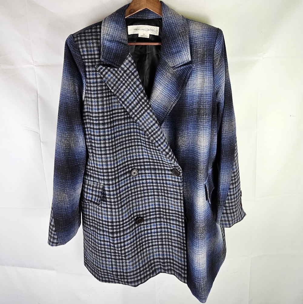 Treasure & Bond Flannel Plaid Peacoat Womens XL Winter Office Elegant Going Out